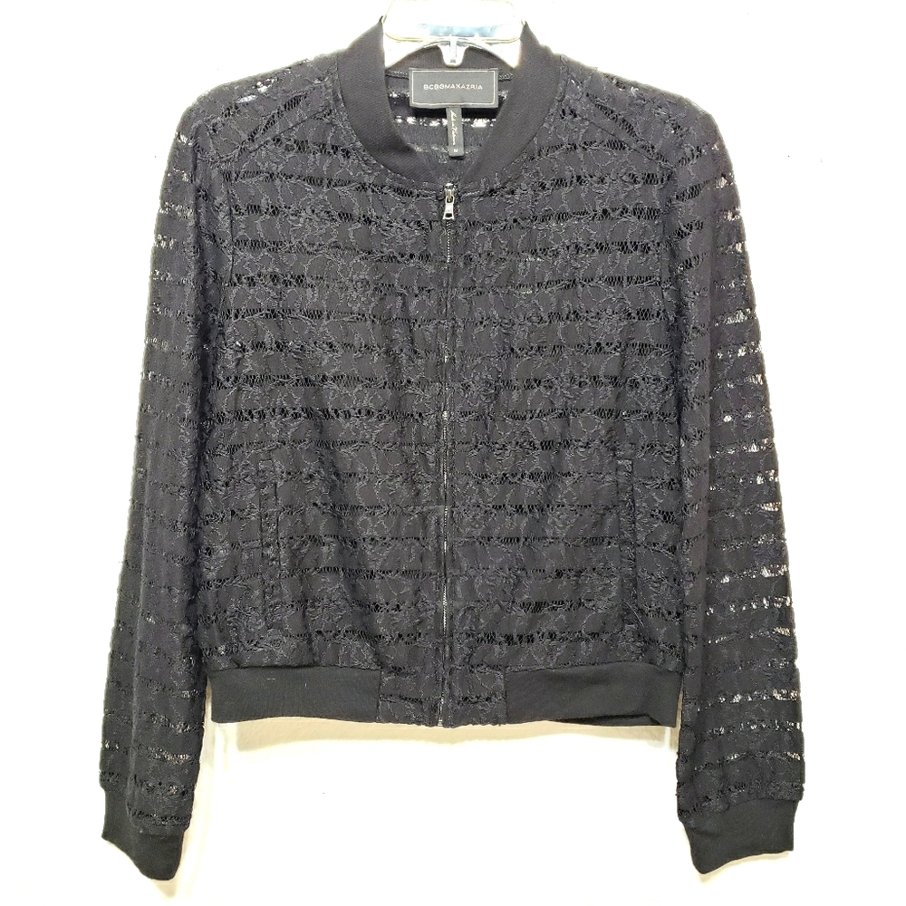 BCBG MaxAzria Black Lace Zip Jacket